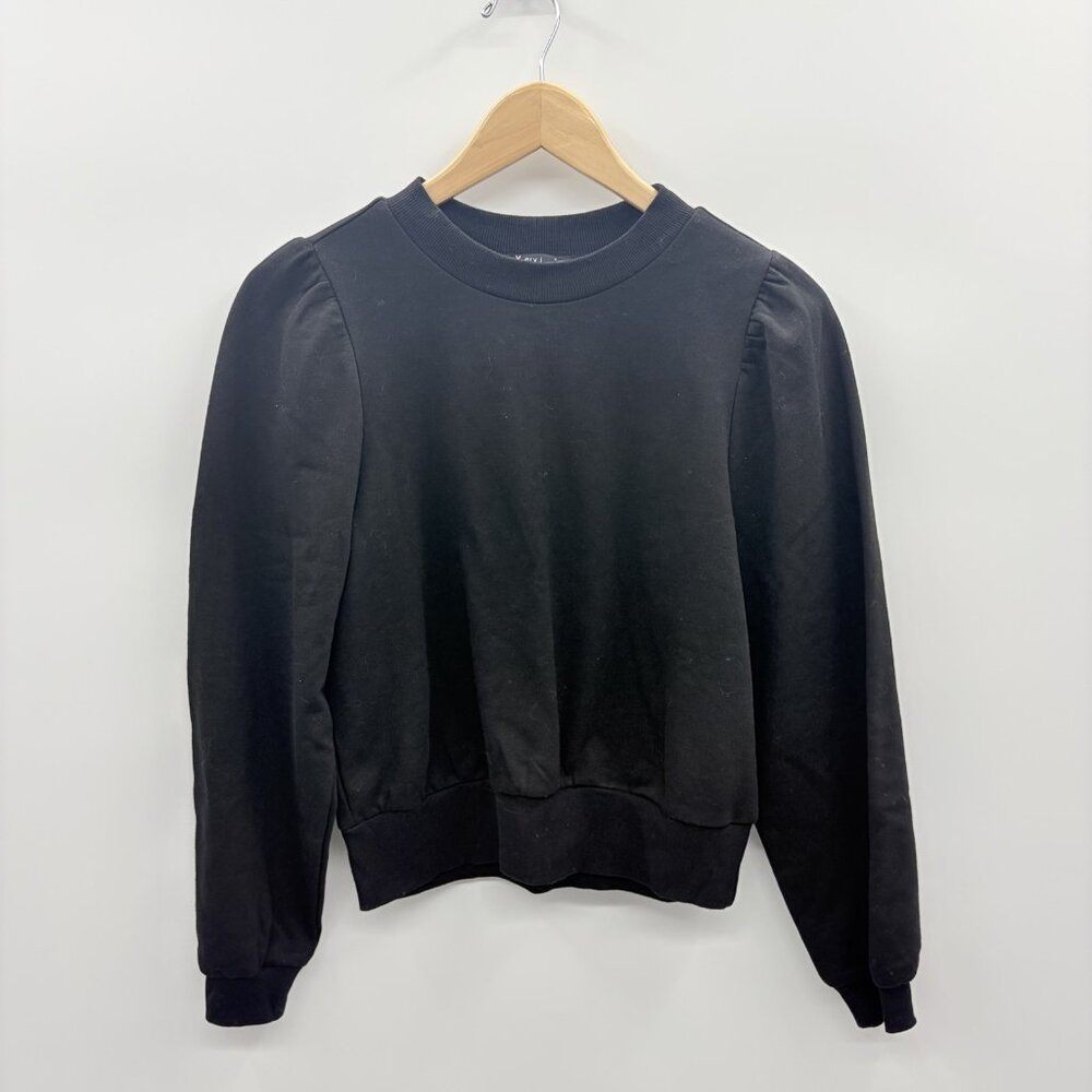 Very J Womens Size Small Long Sleeve Puff‎ Sleeve Sweatshirt Black VT14339 1973